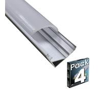 LED ATOMANT Confezione da 4 Profilo in Alluminio 1m per Striscia LED 45 gradi, Copertura Colore Bianco Latte, Tappi di terminazione e clips di montaggio inclusi