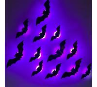 Led Bats Halloween Decor, Halloween 3d Lighted Bats & Spiders Decor Purple/Green for Outdoor Indoor Scary Decorations (48 bat lights)