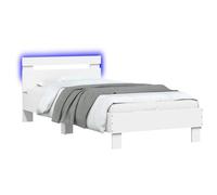 LED Bed Frame with Lights 80x200 cm White Engineered Wood Modern Platform with USB Illumination Headboard Slatted Base for Contemporary Bedroom Single Bed for Kids Teens Adults 140 kg Capacity