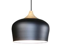 LED Black Hanging Lights E27 Base Pendant Lamp Restaurant Chandelier with Wooden Handle Teahouse 1-Light Ceiling Lighting Fixture for Warehouse Coffee Shop Home