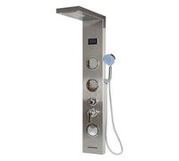 LED Colonna Doccia Idromassaggio in 304 Acciaio Inox Pannello Doccia Set con Miscelatore da Massaggi, Soffione Fisso, Doccetta e Bocca Vasca 5 Funzioni per Bagno Nera