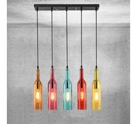 LED Colored Glass Wine Bottle Chandelier Creative Retro Pendant Lights Vintage Industrial Ceiling Light for Cafe, Restaurant, Kitchen, Bar, Dining Room Decoration