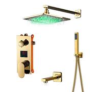 LED con Display Digitale, Combinato Mixer a Pioggia Dorata Set rubinetti per la da Doccia Portatile, Cucciolo di Vasca, 16 Pollici
