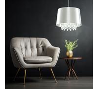 LED Cristallo Coprire Lampada a Sospensione Salotto Camera Kunst-Seide Argento