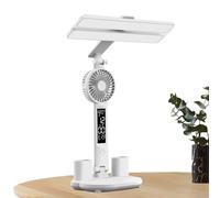 LED Desk Lamp - Eye-Protecting Desk Lamp | Rechargeable Dešk Lâmp | Double-Head Design With Fan, Calendar, Clock, Temperature Display, Pen Holder, Flicker-Free 3 Color Modes For Bedroom Study Reading