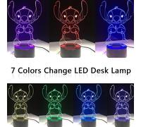 LED Desk Lamp Stitch Night Light Decor Gift 7 Color Change 3D Cartoon Touch Room