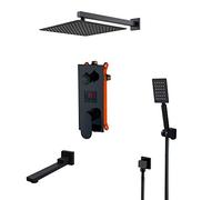 LED Digital Display Shower System Wall Mounted Concealed Shower Faucet Set Multifunction Matte Black Shower Combo Set with Shower Head, Handheld Shower, Swivel Tub Spout,