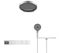 LED Digital Thermostatic Brass Gun Gray Shower System Hidden Wall Mounted Hot&cold Water 3-function Bathroom Mixer(White S)