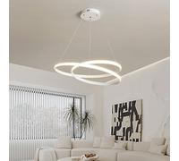 LED Dimmable 2-Ring Pendant Light Cool White Hanging Ceiling Lamp 23.6" Nordic Contemporary Dining Chandelier for Kitchen Bedroom Foyer Living Room, 3000K-6000K