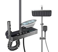 LED Display Digitale Colonna Doccia Termostatica, 80-120 cm Barra Doccia Altezza Regolabile, Colonna Doccia Con Testa Doccia 20 x 30 cm, 3 Miscelatore Doccia Con Piano (B)