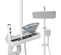 LED Display Digitale Colonna Doccia Termostatica, 80-120 cm Barra Doccia Altezza Regolabile, Colonna Doccia Con Testa Doccia 20 x 30 cm, 3 Miscelatore Doccia Con Piano (C)