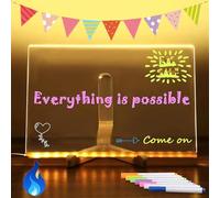 LED Drawing Board, LED Note Board with Colors, Acrylic Led Writing Message Board with 7 Pens, LED Drawing/Writing Board Light Up Dry Erase Board with Stand for Office School Home (11.8 * 7.9in)