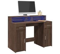 LED Gaming Desk 120x55x91 cm Brown Oak with RGB Lights, Sturdy Multilayer Particle Board Workstation for Home Office & Gaming, Spacious Storage with 2 Drawers Shelves, Easy Assembly & Maintenance