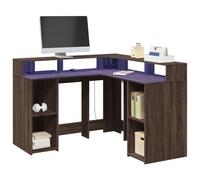 LED Gaming Desk 130x130x91cm Brown Oak with RGB Lights, Sturdy Particle Board L-Shaped Computer Desk for Home Office, Spacious Storage Workstation with 4 Compartments, Easy to Space Saving Design