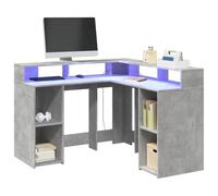 LED Gaming Desk 130x130x91cm with RGB Lights, Cement Gray Computer Desk with Storage Shelves, Sturdy L-Shaped Workstation for Home Office & Gaming, Durable Multilayer Particle Board, Easy Assembly