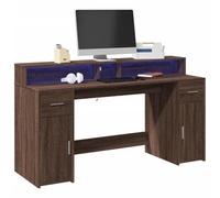 LED Gaming Desk 160x55x91 cm with RGB Lights, Brown Oak Computer Desk with 2 Storage Shelves & Drawers, Sturdy Particle Board Workstation for Home Office Gaming Setup, Easy Assembly & Maintenance