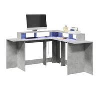 LED Gaming Desk with RGB Lights, 152x152x91cm L-Shaped Computer Desk with Storage, Cement Gray Particle Board Workstation for Home Office, Study & Gaming, Durable & Space-Saving Design