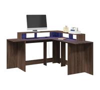 LED Gaming Desk with RGB Lights, Large L-Shaped Computer Desk 152x152x91cm, Brown Oak Particle Board Workstation for Home Office & Gaming, Sturdy Design with Storage Shelves & USB Port