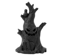LED Ghost Tree Stump Candle Light - Black Battery Operated Halloween Decor | Batteria operata LED albero stump candle con ghost smile faccia. Eerie flameless light for fireplaces windowsills & tavoli.