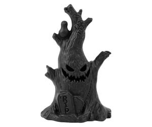 LED Ghost Tree Stump Candle Light - Black Battery Operated Halloween Decor | Batteria operata LED albero stump candle con ghost smile faccia. Eerie flameless light for fireplaces windowsills & tavoli.
