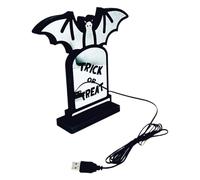 LED Halloween Light, Tombstone Bat Decorative Lamp with Stand, USB Powered Glowing Tabletop Ornament for Indoor Garden Yard Retail Store Holiday Party Decor 21x5x21.5cm