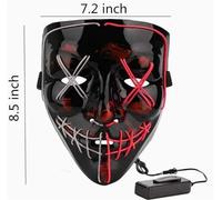 LED Halloween Mask - Glowing Terror Costume Mask for Cosplay & Masquerade Parties (Scary Light Up Face Mask)(Pink)
