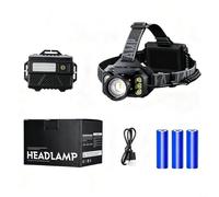 LED Headlamp 500m Beam Gesture Sensor USB-C(Contains 3 Cells) | 500m long-range beam, white and yellow LEDs, wave-activated sensor, hands-free operation, dark visibility