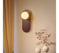 LED Interno Applique da Parete Moderna Minimalista Metallo Lampada da Parete Tondo Paralume Soggiorno Iluminazioni per Pareti per Camera da Letto Comodini Corridoio Studio (Luce Calda,Legno Scuro)