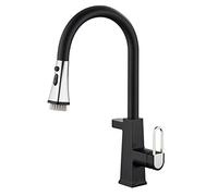 LED Kitchen Faucet with Temperature Digital Display,3-Modes Kitchen Faucet with Pull Down Sprayer,Brass Single Handle High Arc Kitchen Sink Mixer Taps,White (Black)