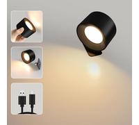 LED Lampada da Parete Interno, Controllo Touch Batteria Ricaricabile Faretti da Parete, 3 Modalità di Illuminazione 3 Livelli di Luminosità, Ruota a 360°, per Camera Soggiorno, 1 Pezzi (Nero)