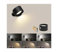 LED Lampada da Parete Interno, Coollamp Moderno Applique con Luce calda/naturale/bianca, 3 tipi di luminosità, Batteria ricaricabile, Rotazione a 360°, a muro per soggiorno,corridoio