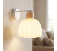 LED Lampada Da Parete Wandleuchte Opal Bianco Metallo Vetro Legno H 24 cm