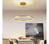 LED lampadario 38W Dimmerabile Moderno sala da pranzo Rotondo con Telecomando, Camera da letto Lampada a Sospensione Tavolo da Pranzo Plafoniera Regolabile Altezza per Soggiorno Cucina(Gold,40cm)