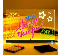LED Lavagna per il disegno UPGRADE con interruttore di accensione/spegnimento, super facile da pulire e supporto aggiornato - Lavagna acrilica trasparente con 7 pennarelli al neon, 30x20 cm, regalo