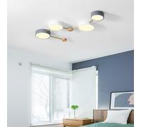LED Legno Anelli Rotondi Plafoniere Minimalista 3 Colori Lampada da Soffitto Interni Minimalista Stile Nordico Plafoniera 3000K/4000K/6000K Bianco + Grigio Soggiorno Cucina (Luce Calda,4 Teste)