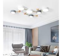 LED Legno Anelli Rotondi Plafoniere Minimalista 3 Colori Lampada da Soffitto Interni Minimalista Stile Nordico Plafoniera 3000K/4000K/6000K Bianco + Grigio Soggiorno Cucina (Luce Bianca,6 Teste)