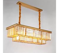 LED Light Luxury Gold Rectangle Two Tier Crystal Chandelier, Dining Room Interior Ceiling Lighting Decorative Light Fixtures.