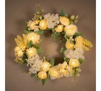 LED Lighted Spring Wreath - Artificial Pre-Lit Floral Decoration, 40 cm Colorful Spring Door Wreath for Indoor Outdoor Home, Wedding, Party, Window | Battery Operated Holiday Festival Decor Wreaths