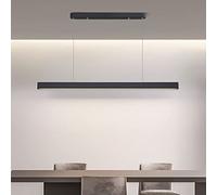 LED Long Strip Ceiling Fixture Hanging Lamp Dimmable Black Aluminium Pendant Chandelier Adjustable Metal Hang for Dining Room,