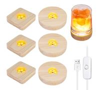 LED Luci Display Base: 6 Pezzi Base LED per Plexiglass, Base Luminosa LED Rotond Quadrato Legno con USB, Espositiva Base per Lampada da Tavolo, Supporto per Lampada per Acrilica Vetro Cristallo
