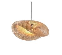 LED Pendant Bohemian Rattan Hanging Light Double Layer Handmade Lampshade Chandelier Interior for Bedroom Kitchen Restaurant Coffee Bar(60cm)