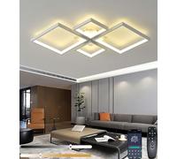 LED Plafoniera quadrata Moderna lampada da soffitto a incasso con telecomando e dimmer 48W 3000K 6000K Da bianco caldo a bianco luce diurna Ideale per soggiorno Camera da letto cucina (Bianco, L95cm)