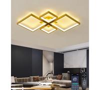 LED Plafoniera quadrata Moderna lampada da soffitto a incasso con telecomando e dimmer 48W 3000K 6000K Da bianco caldo a bianco luce diurna Ideale per soggiorno Camera da letto cucina (Oro, L95cm)