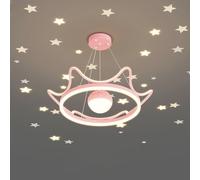 LED Projector Stars Ceiling Fixture Large Crown Pink Chandelier Blue Round Pendant Light for Girls Bedroom Nursery Room