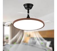 LED Retrattile Ventilatore Da Soffitto Con Luce E Telecomando Silenzioso 6 Velocità Lampadario Ventilatore Reversibile Dimmerabili Grande Plafoniera Con Ventilatore Modern Smart-Nero Legno||115cm