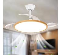 LED Retrattile Ventilatore Da Soffitto Con Luce E Telecomando Silenzioso 6 Velocità Lampadario Ventilatore Reversibile Dimmerabili Grande Plafoniera Con Ventilatore Modern Smart-Bianco Legno||95cm