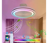 LED RGB Lampadario Ventilatore con Telecomando Altoparlante Musicale Plafoniera con Ventilatore per Bambini Camera da Letto Soggiorno 6 velocità Compatibile con Alexa Google Home-A