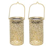 LED solare effetto luce lanterna solare modello foglia luce giardino solare, metallo oro, LED bianco caldo, DxH 10x18 cm, set di 2