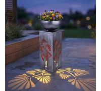 LED Solare Lampada Giardino Supporto Esterno Fiori Piante Ciotola Argento Antico