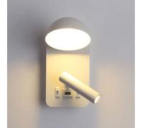 LED Spotlight, LED Adjustable Up Down Wall Sconce with USB Port And 2 Switch, Rectangle Bedside Reading Lamp 3000K 3W Aluminum + 5W Half Globe Lighting Fixture